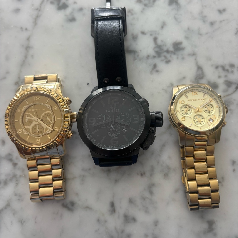 3 watches: Michael Kors Gold and TW Steel Black Watch Set